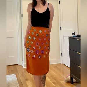 Anthropologie Floreat orange beaded midi skirt
